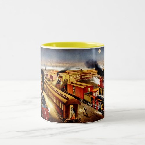American railway junction at night Two_Tone coffee mug