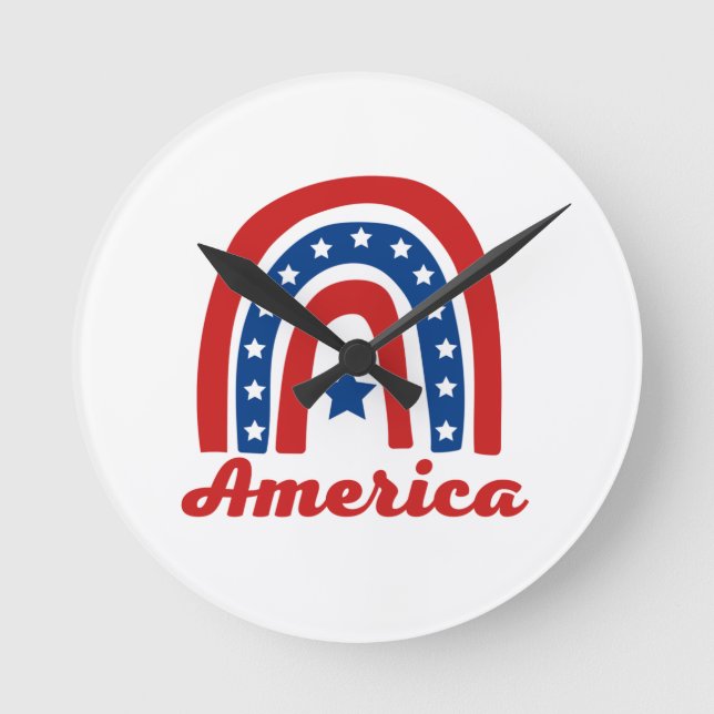 American Rainbow 4th Of July    Round Clock (Front)