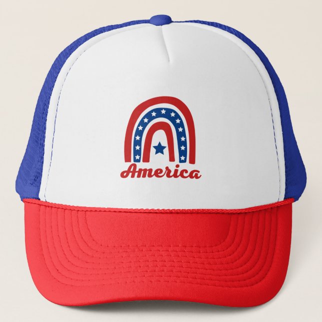American Rainbow 4th Of July  Trucker Hat (Front)