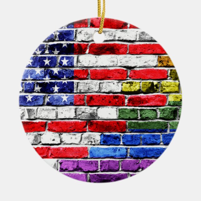 American Rainbow Flag Ceramic Ornament (Front)