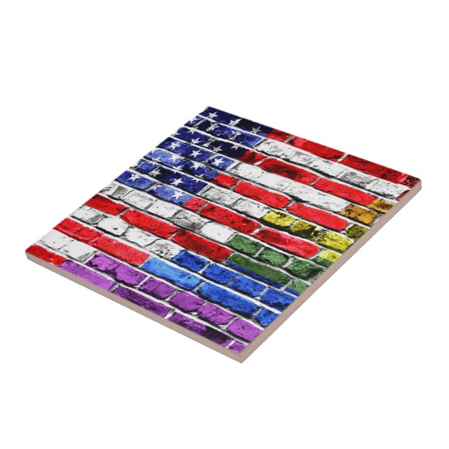 American Rainbow Flag Ceramic Tile (Side)