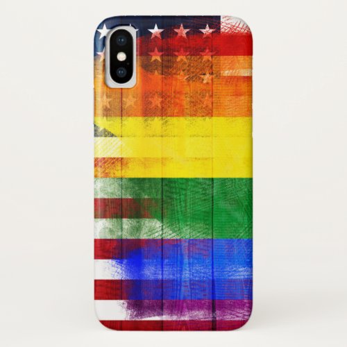 American Rainbow Flag  Wood Grain  Paintstrokes iPhone X Case