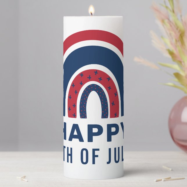American Rainbow USA Independence Day 4th Of July Pillar Candle (In Situ)