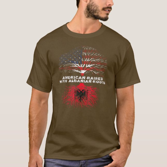 American Raised with Albanian Roots Albania  T-Shirt (Front)