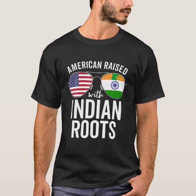 American Raised With Indian Roots USA India Flag T T-Shirt (Front)