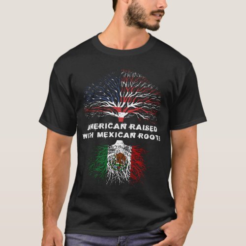 American Raised With Mexican Roots Usa Flag T_Shirt