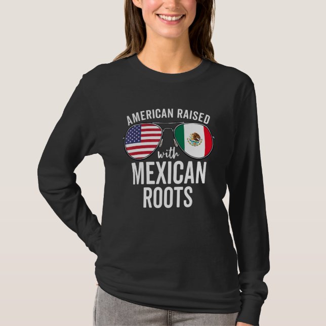 American Raised With Mexican Roots Usa Mexico Flag T-Shirt (Front)