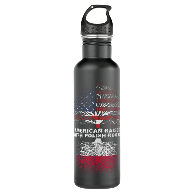 American Raised with Polish Roots Poland  Stainless Steel Water Bottle (Front)