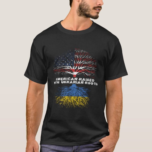 American Raised With Ukrainian Roots Ukraine T-Shirt (Front)