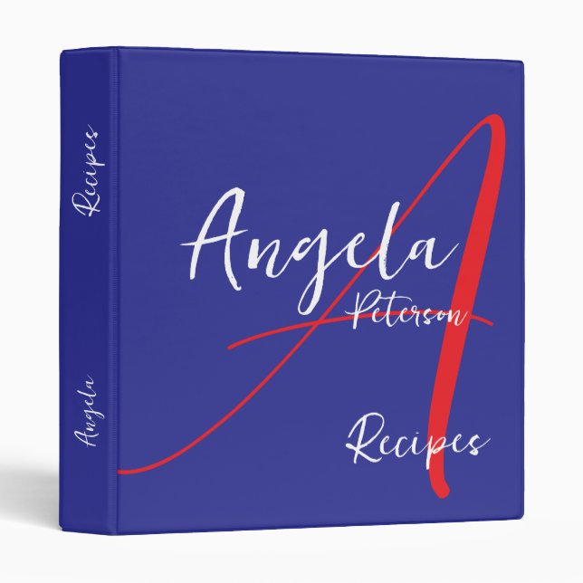 American Recipes Monogram red and blue 3 Ring Binder (Front/Spine)