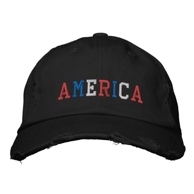 American Red Blue White  Embroidered Baseball Cap (Front)