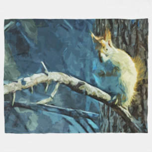 American Red Squirrel Abstract Impressionism Fleece Blanket