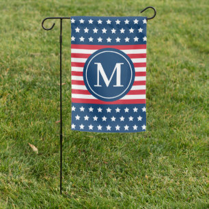 American Red White Blue Custom Monogram Initial Garden Flag