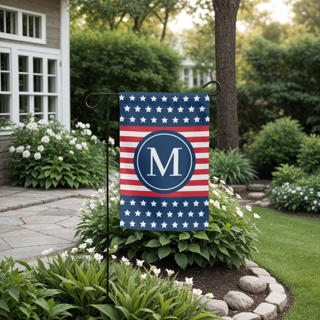 American Red White Blue Custom Monogram Initial Garden Flag (Creator Uploaded)