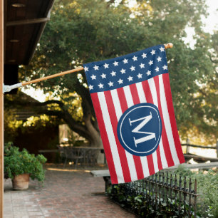 American Red White Blue Custom Monogram Initial House Flag