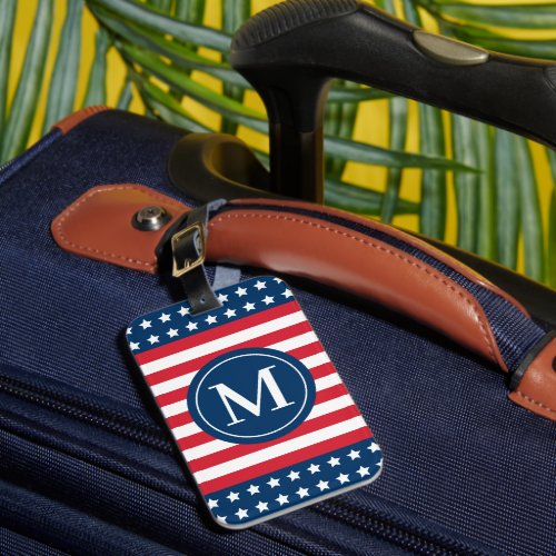 American Red White Blue Custom Monogram Initial Luggage Tag