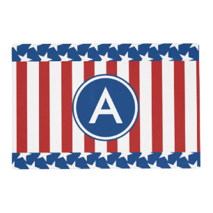 American Red White Blue Custom Monogram Initial Placemat