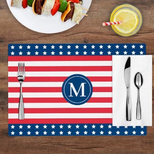 American Red White Blue Custom Monogram Initial Placemat
