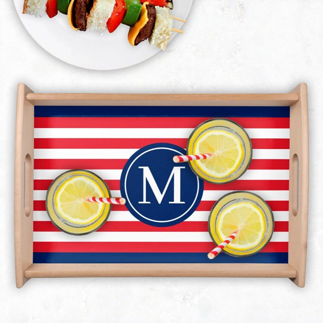 American Red White Blue Custom Monogram Initial Serving Tray (Creator Uploaded)