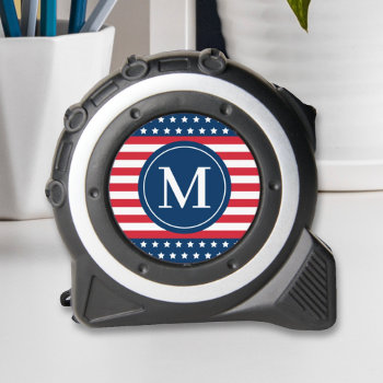 American Red White Blue Custom Monogram Initial Tape Measure by Plush_Paper at Zazzle