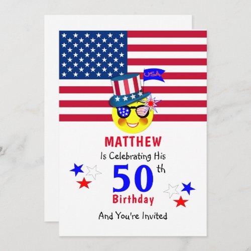 American Red White Blue Fun 50th Birthday Party Invitation