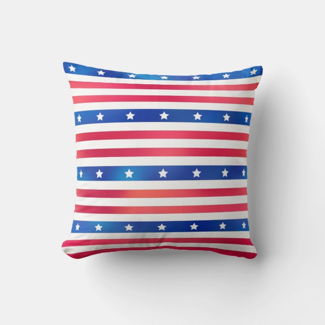 American Red White Blue Stars Stripes Trendy Throw Pillow (Front)