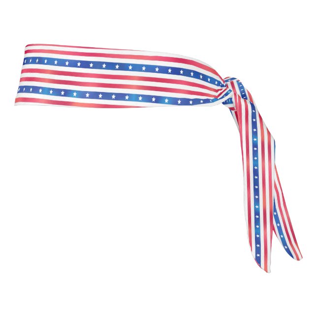 American Red White Blue Stars Stripes USA Tie Headband (Rotate 90)