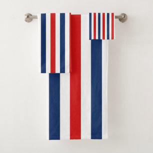 American Red White Blue Striped  Bath Towel Set
