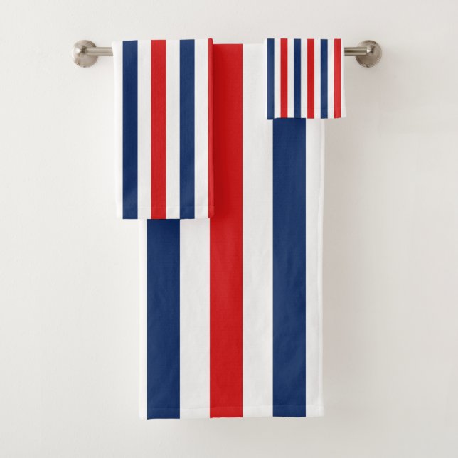 American Red White Blue Striped  Bath Towel Set (Insitu)