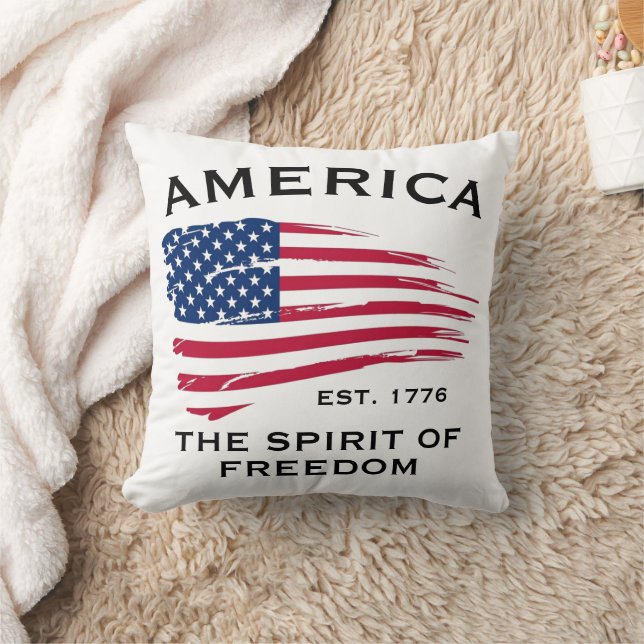 American Red White Blue Stripes Stars Flag Pattern Throw Pillow (Blanket)