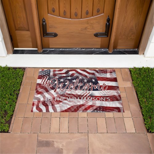 American Red White Blue Stripes Stars Flag Welcome Doormat