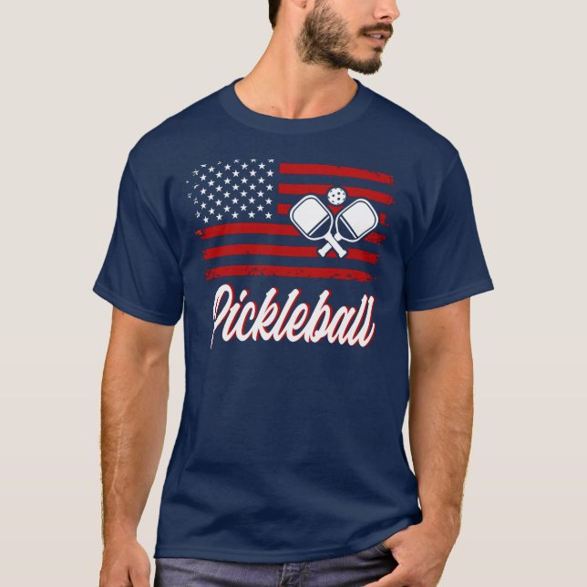 American Red White Flag Pickleball T-Shirt (Front)