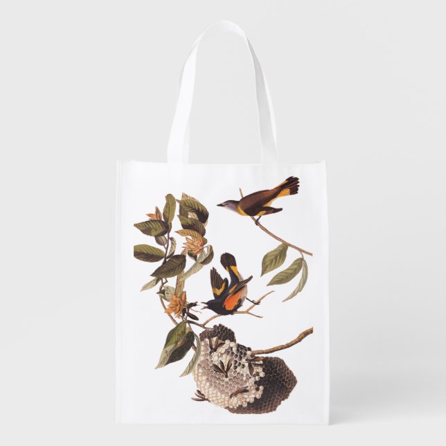 American Redstart Audubon Birds and Wasp Nest Grocery Bag (Front)