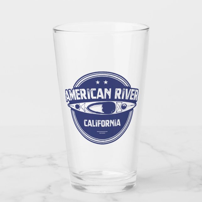 American River California Kayaking Glass (Front)