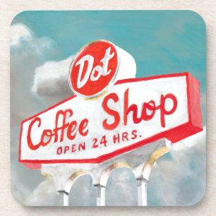 American Roadside Coffee Shop Sign Coaster