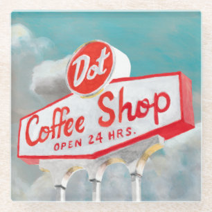 American Roadside Coffee Shop Sign Glass Coaster