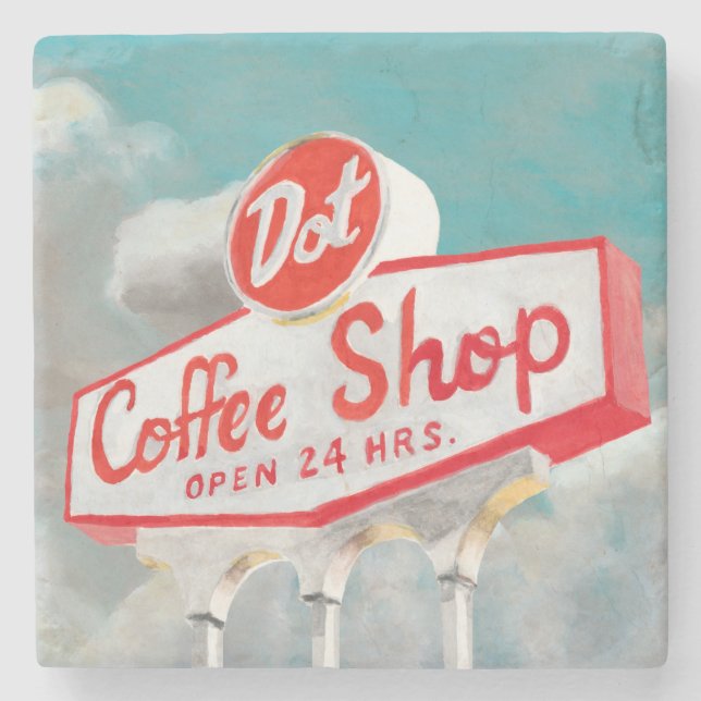 American Roadside | Coffee Shop Sign Stone Coaster (Front)
