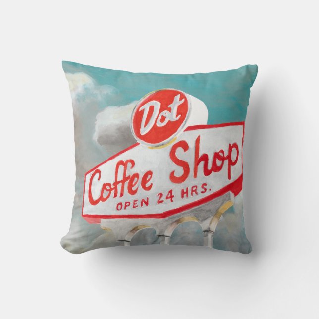 American Roadside | Coffee Shop Sign Throw Pillow (Front)