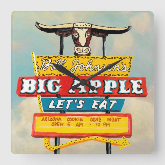 American Roadside | Restaurant Sign Square Wall Clock (Front)