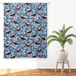 American Robin Apple Blossom Bird Flower Blue Sheer Curtains