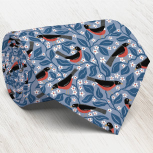 American Robin Apple Blossom Bird Flower Neck Tie