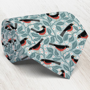 American Robin Apple Blossom Bird Flower Neck Tie