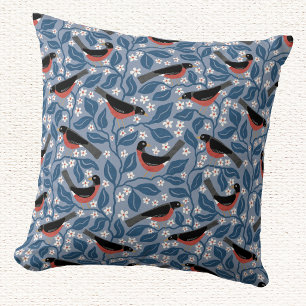 American Robin Apple Blossom Bird Flower Throw Pillow