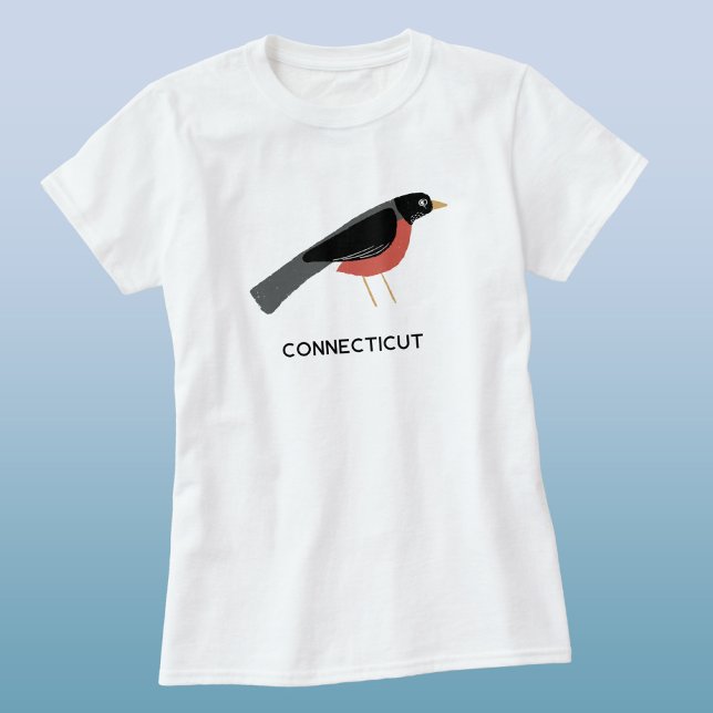 American Robin Art Connecticut Custom Text T-Shirt (American Robin Connecticut custom text, name or quote state bird t-shirt)