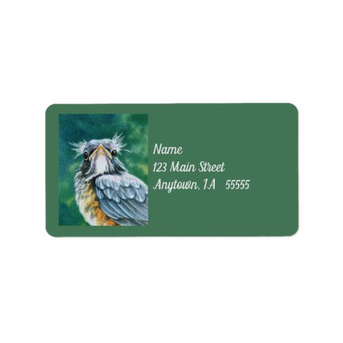 American Robin Bird Fledgling Watercolor Art Label