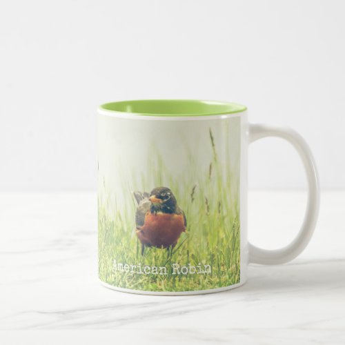 American Robin Bird Green Nature Two_Tone Coffee Mug