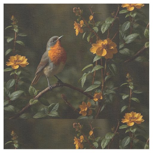 American Robin Bird  in a garden  Fabric