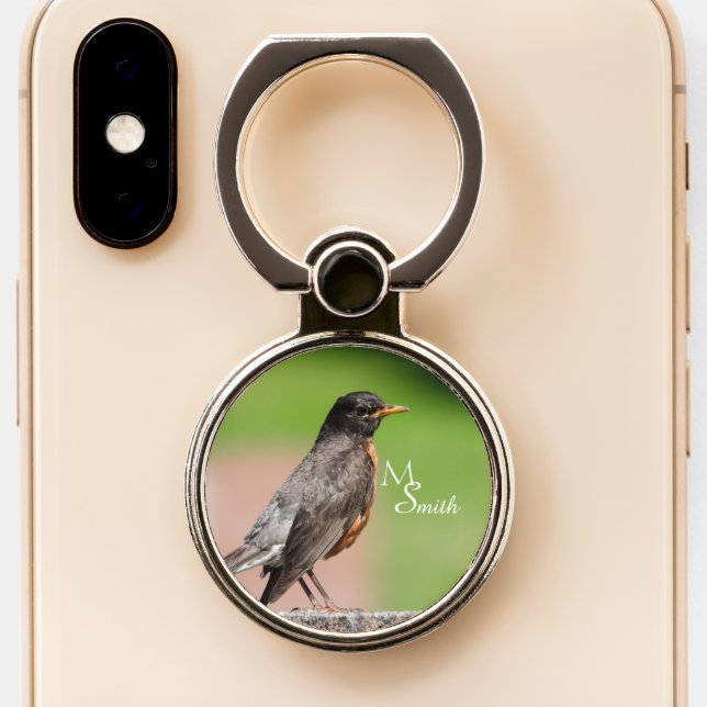 American Robin Bird *personalize* Phone Ring Stand (Close Up)