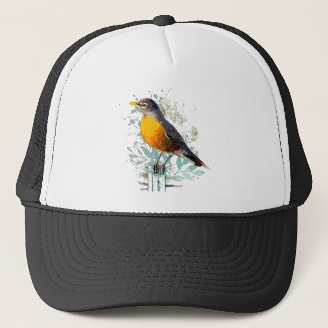 American Robin Bird Wildlife Nature Art Trucker Hat (Front)