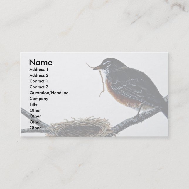 American robin building a nest business card (Front)